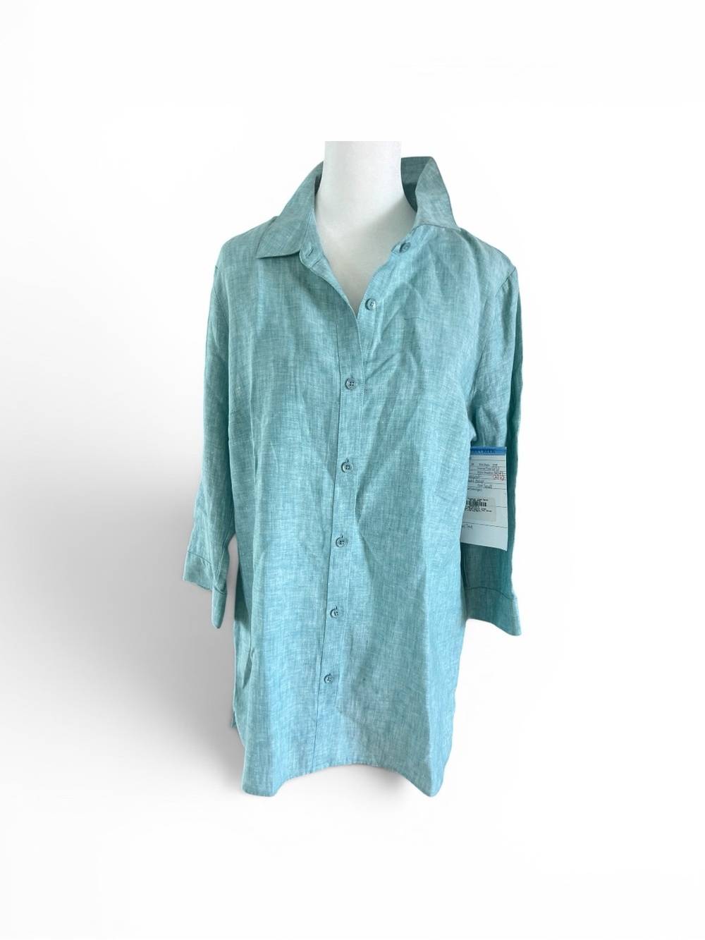 NWT Coldwater Creek Coastal Teal Cotton Linen-Look Tunic Shirt Sample Small